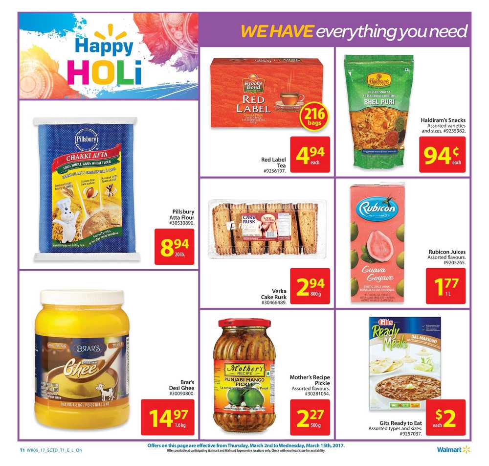walmart on holi specials flyer march 2 to 15 canada walmart flyer peterborough