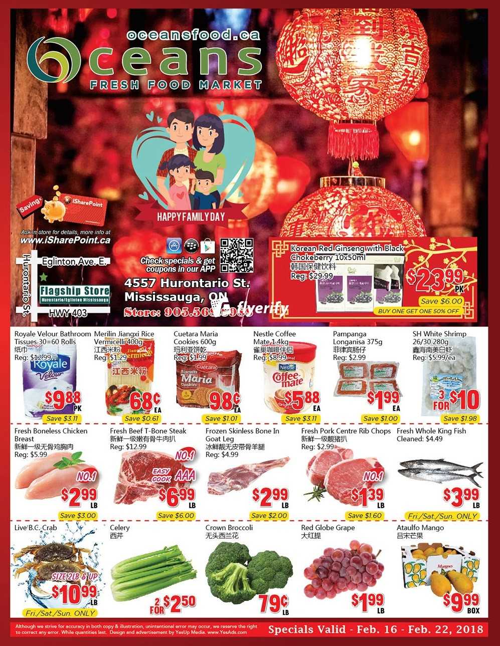 Oceans Fresh Food Market (Mississauga) Flyer February 16 to 22 Canada