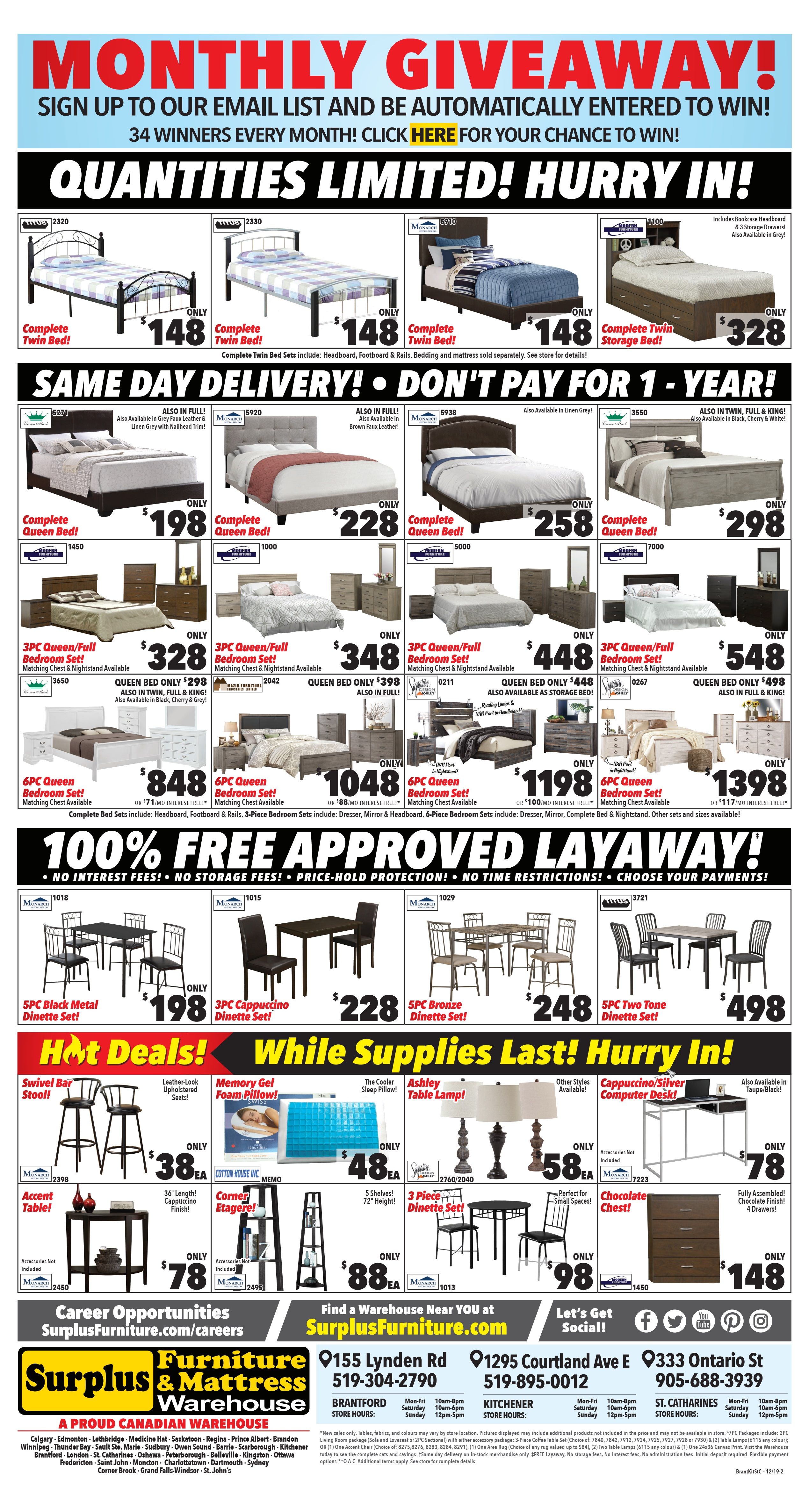 Surplus Furniture & Mattress Warehouse (Brantford) Flyer December 3 to 16