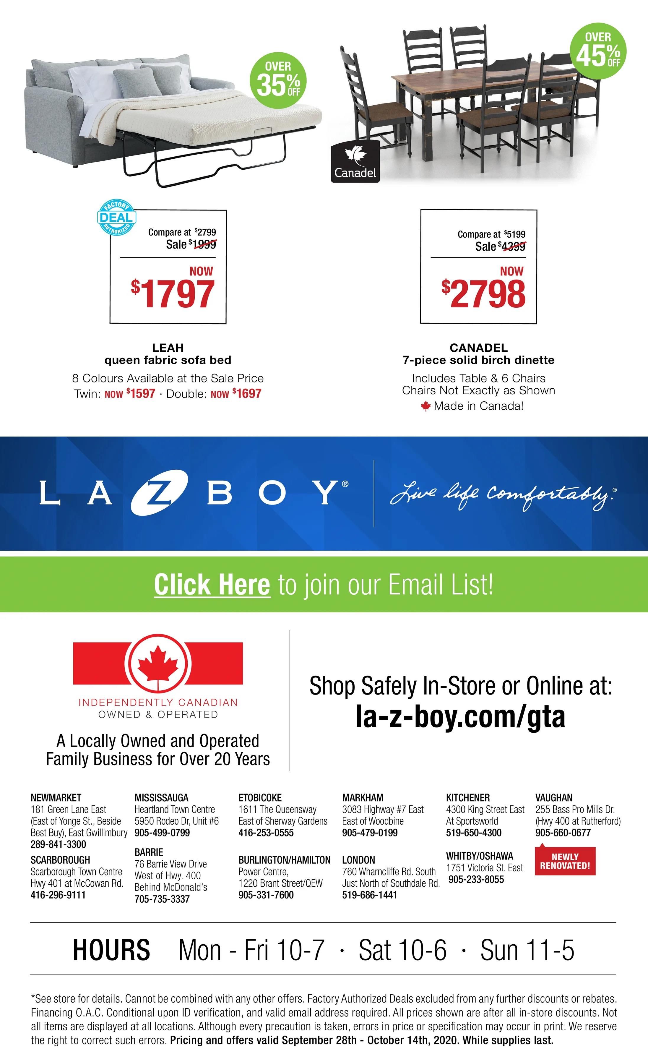 La-Z-Boy (GTA) Flyer September 28 to October 14