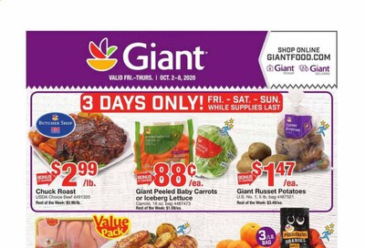 Giant Food Weekly Ad Flyer October 2 to October 8