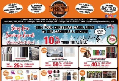 Len's Designer Fabric Store (Toronto) Flyer December 4 to 15