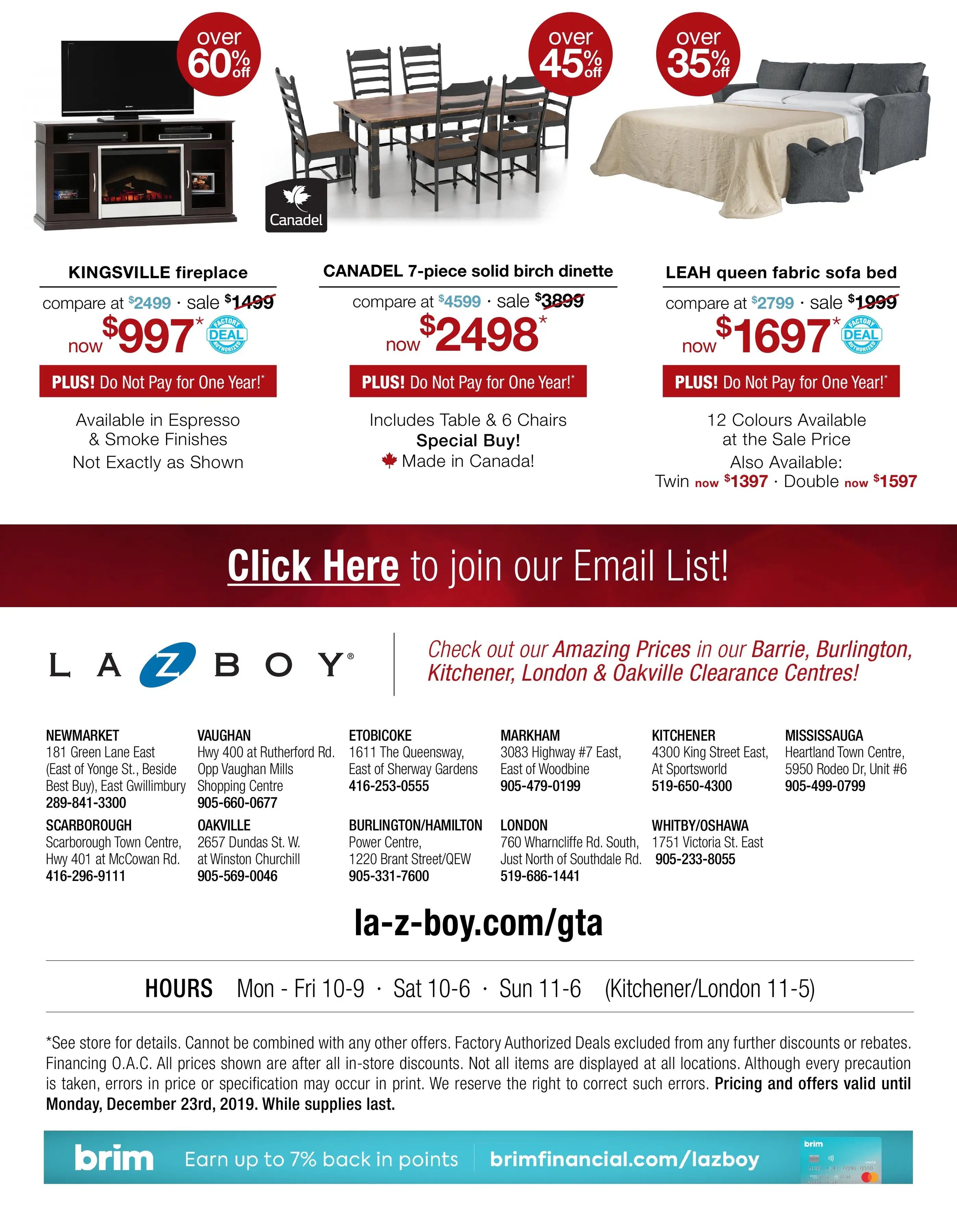 La-Z-Boy (GTA) Flyer December 7 to 23