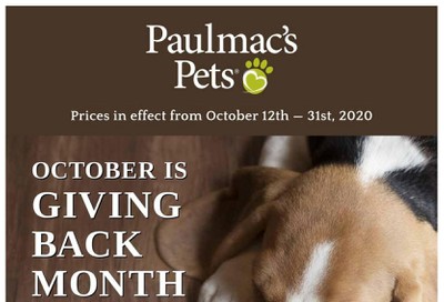 Paulmac's Pets Flyer October 12 to 31