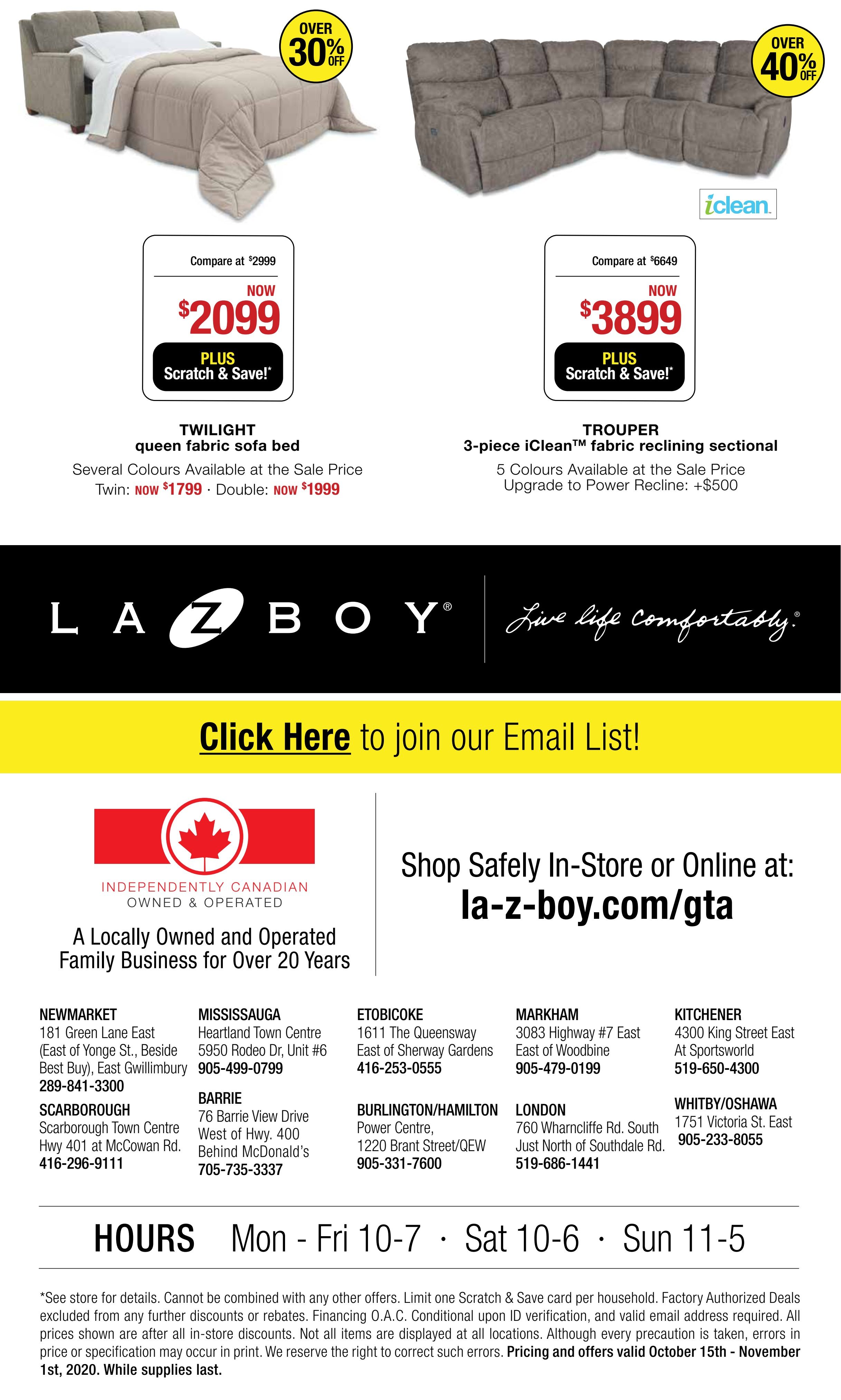 La-Z-Boy (GTA) Flyer October 15 to November 1