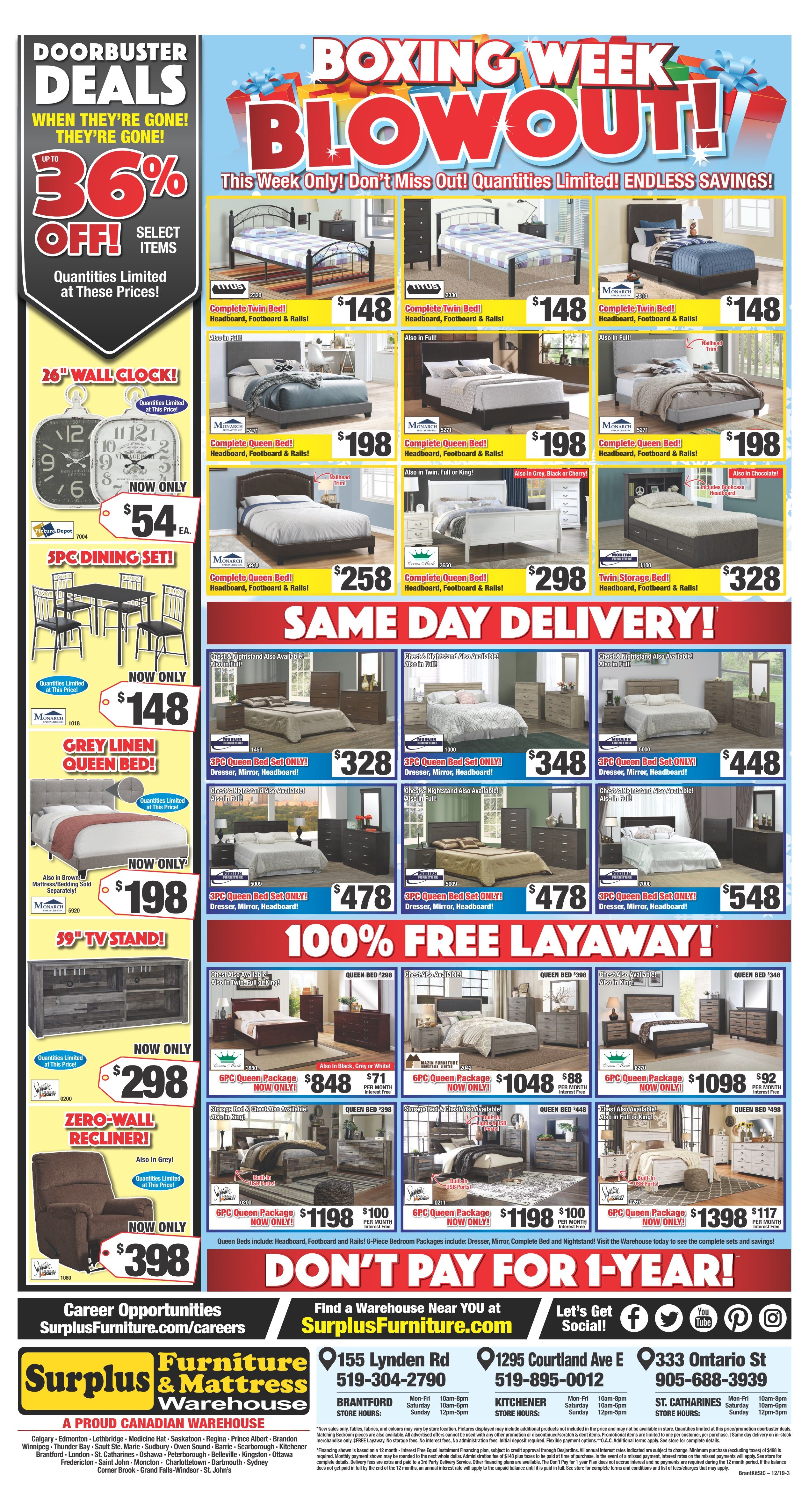 Surplus Furniture & Mattress Warehouse (St. Catherines) Boxing Week Flyer December 17 to 30