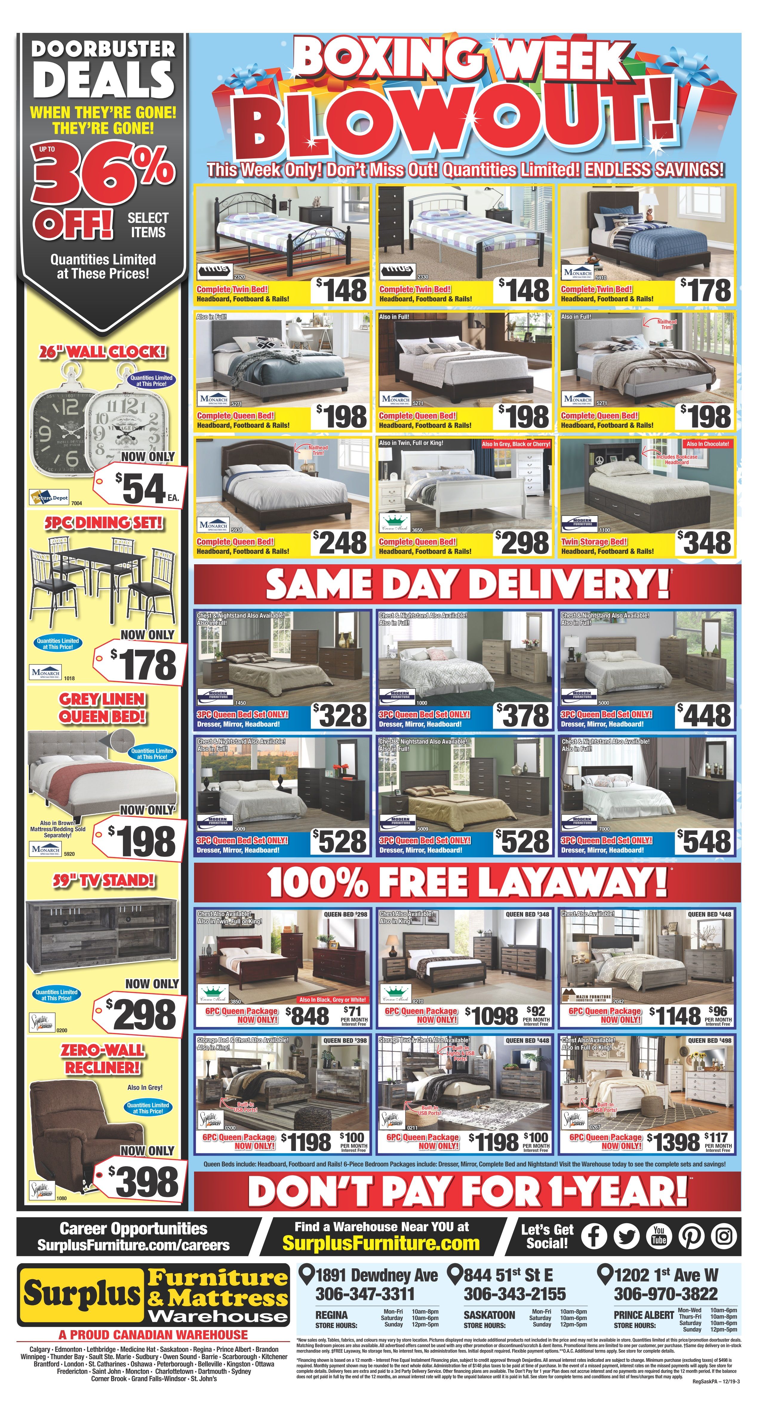 Surplus Furniture & Mattress Warehouse (Saskatoon) Boxing Week Flyer December 17 to 30