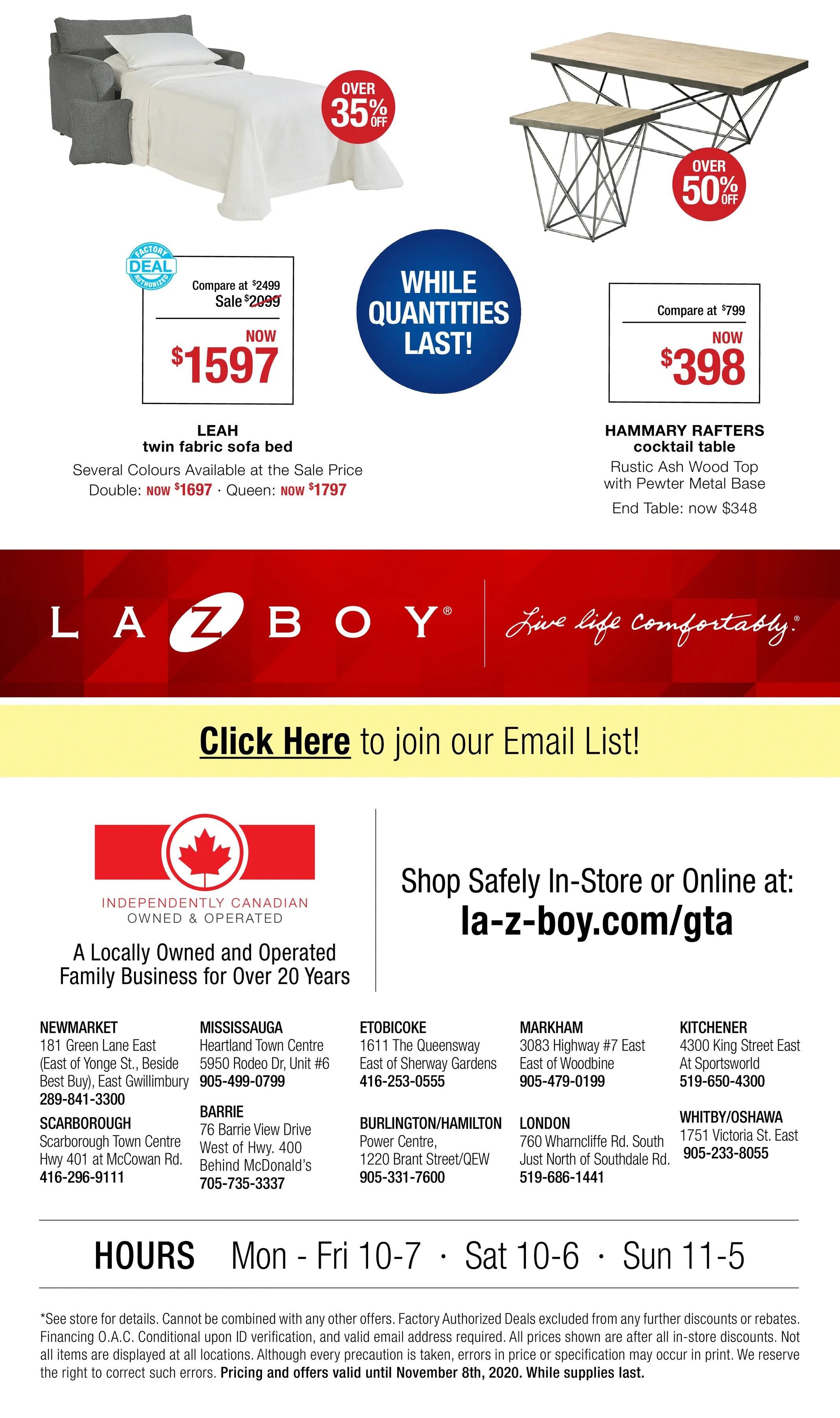 La-Z-Boy (GTA) Flyer November 3 to 8