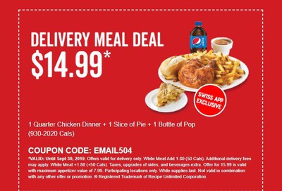 Swiss Chalet Canada Delivery Meal Deals Coupons: September 16 - 30