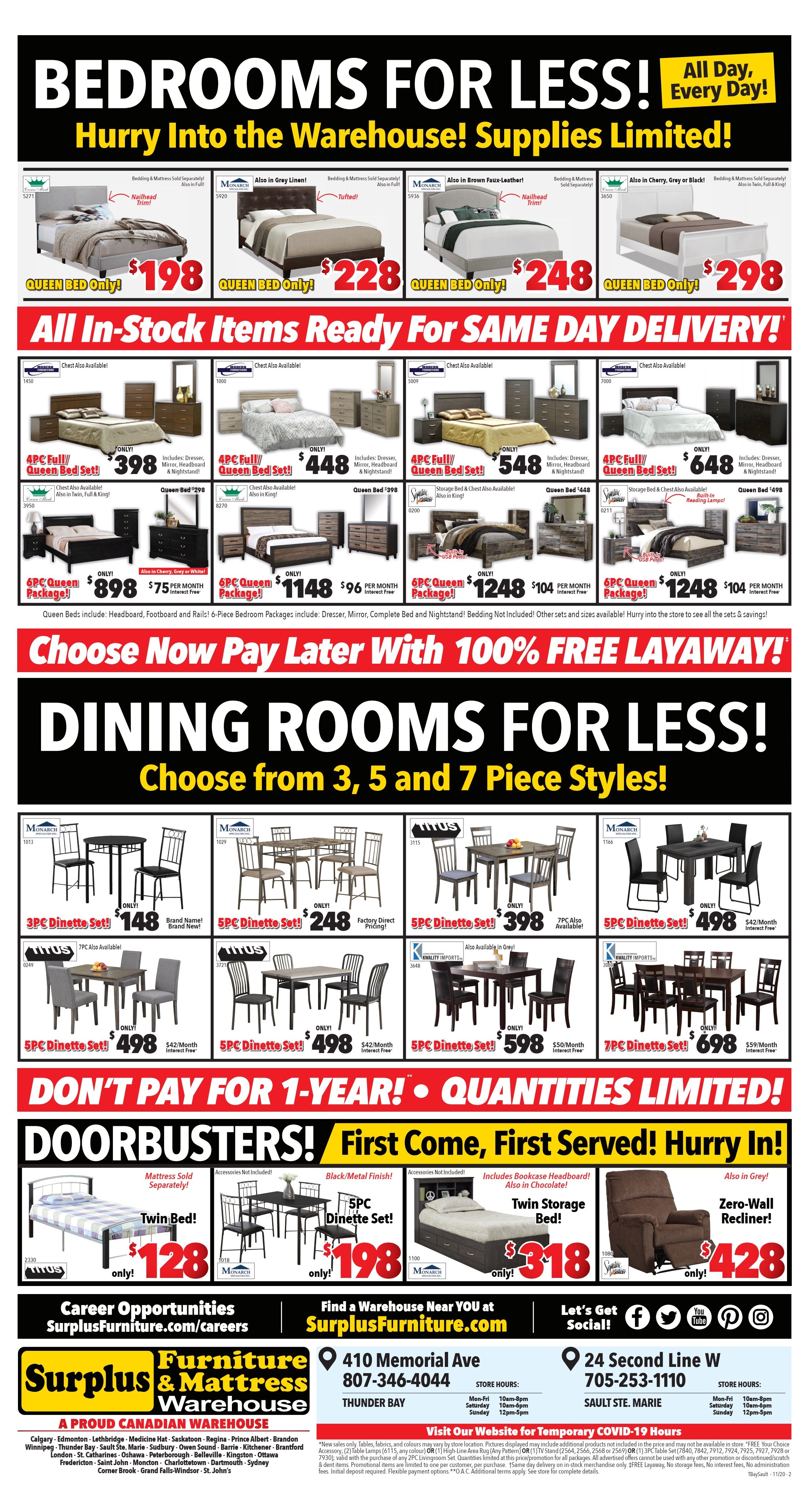 Surplus Furniture & Mattress Warehouse (Sault Ste Marie) Flyer November 17 to 23