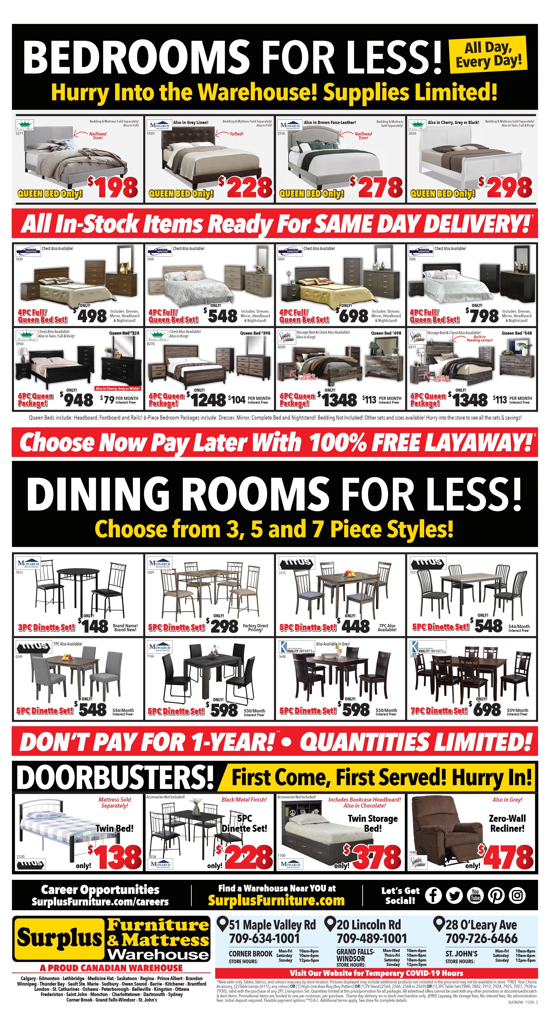 Surplus Furniture & Mattress Warehouse (Corner Brook) Flyer November 17 to 23