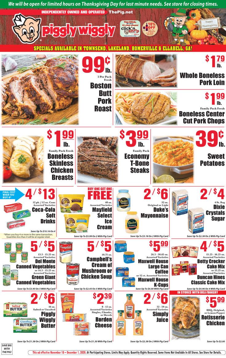 Piggly Wiggly (GA) Thanksgiving Weekly Ad Flyer November 18 to December