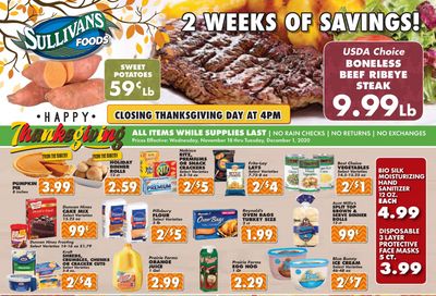 Sullivan's Foods Thanksgiving Weekly Ad Flyer November 18 to December 1, 2020