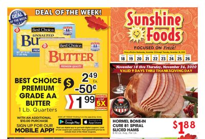 Sunshine Foods Thanksgiving Weekly Ad Flyer November 18 to November 26, 2020