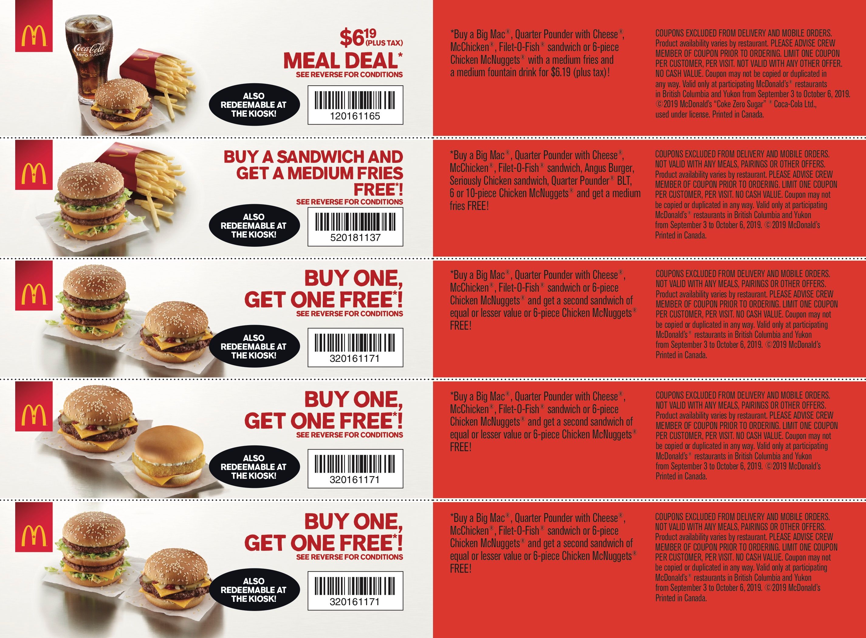 McDonald's Canada Coupons (BC, YT) September 3 to October 6