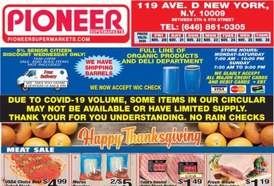 Pioneer Supermarkets Thanksgiving Weekly Ad Flyer November 20 to November 26, 2020