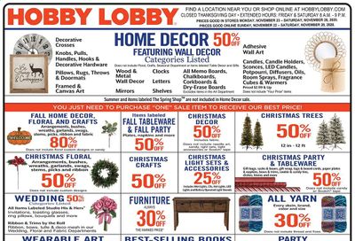 Hobby Lobby Weekly Ad Flyer November 22 to November 28