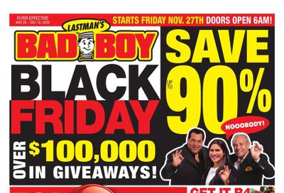 Lastman's Bad Boy Superstore Black Friday Flyer November 26 to December 10, 2020