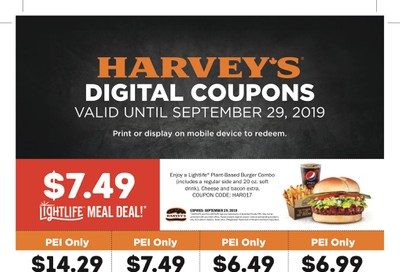 Harvey’s Canada Digital Coupons, PEI, Valid until September 29