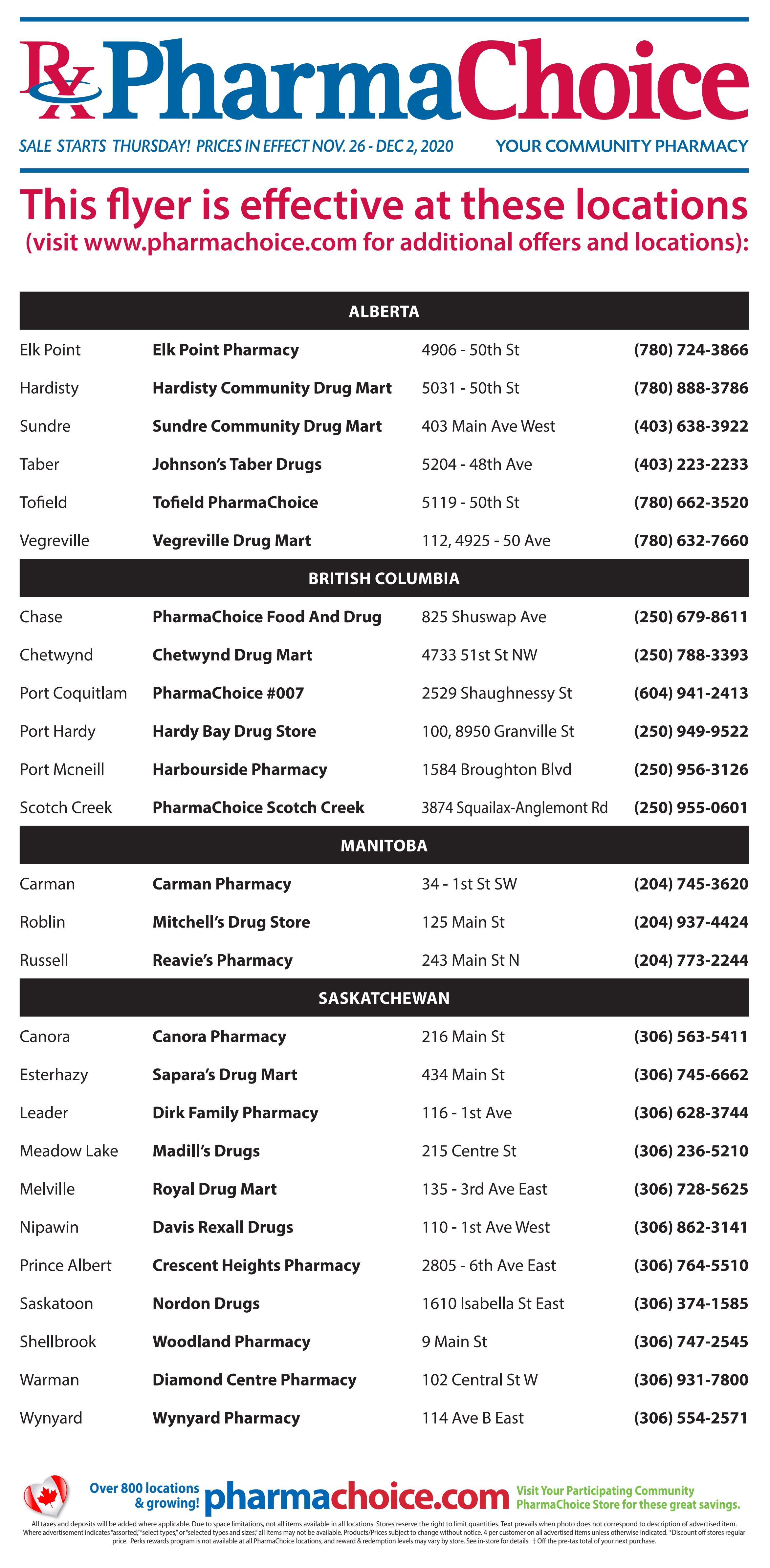 PharmaChoice (BC, AB, SK & MB) Flyer November 26 to December 2