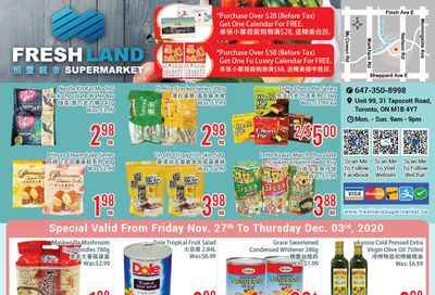 FreshLand Supermarket Flyer November 27 to December 3