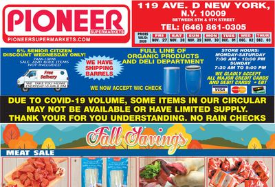 Pioneer Supermarkets Weekly Ad Flyer November 27 to December 3, 2020