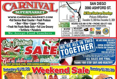 Carnival Supermarket Holiday Weekly Ad Flyer December 15 to December 21, 2020