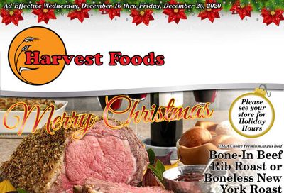 Harvest Foods Christmas Holiday Weekly Ad Flyer December 16 to December 25, 2020