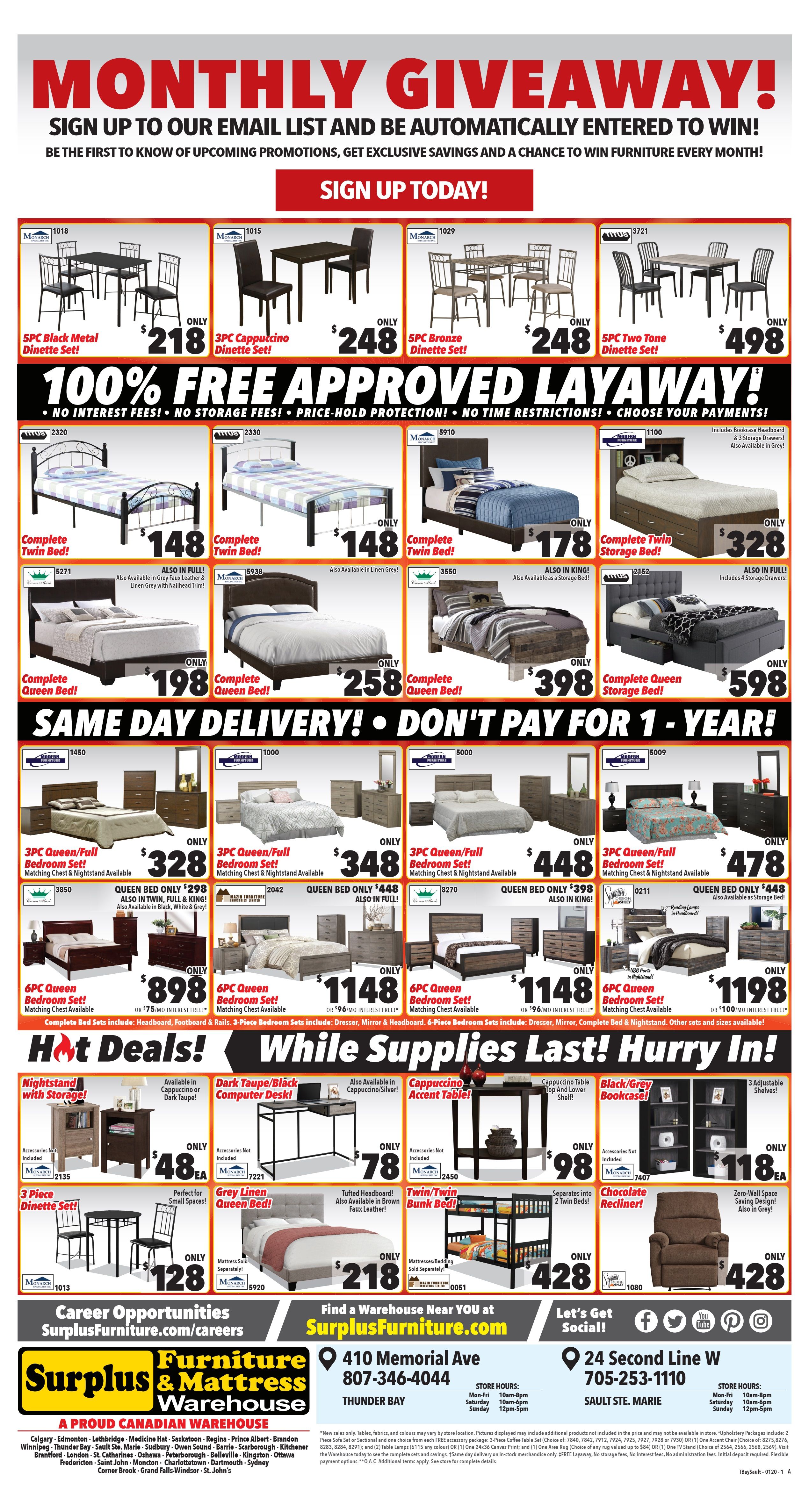 Surplus Furniture & Mattress Warehouse (Sault Ste Marie) Flyer December 31 to January 13