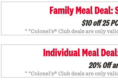 KFC Canada New Colonel’s Club Weekly Coupons September 2 - 8