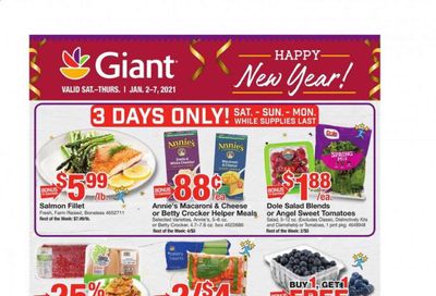 Giant Food Weekly Ad Flyer January 2 to January 7
