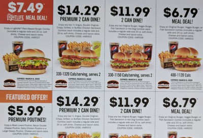 Harvey’s Canada Coupons(Ontario): Valid until March 8, 2020