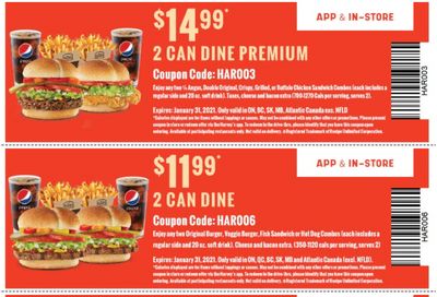 Harvey’s Canada Coupons(BC, SK, MB, Atlantic Canada Excl. NFLD): January 4 - 31