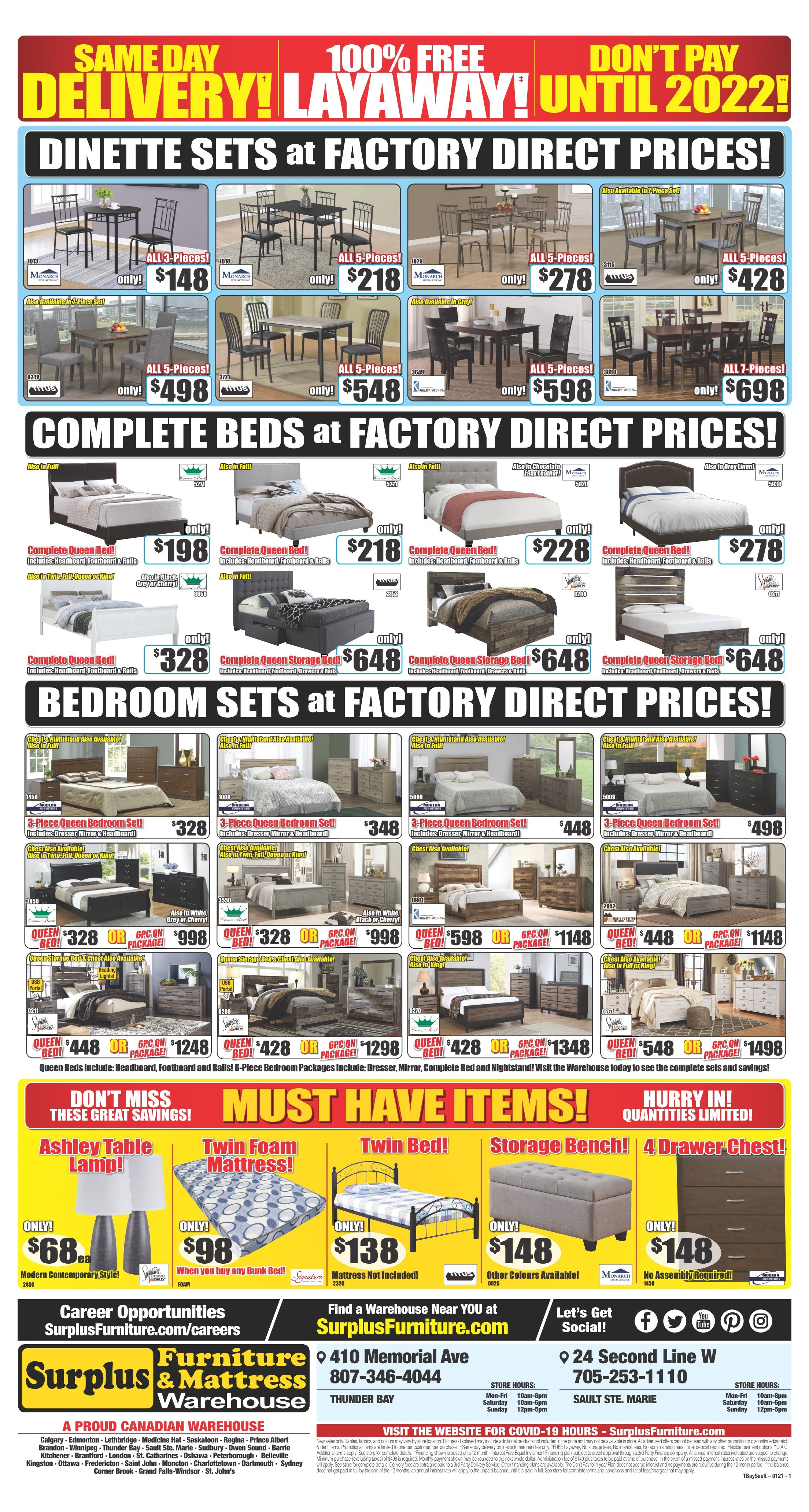 Surplus Furniture & Mattress Warehouse (Thunder Bay) Flyer January 4 to 17