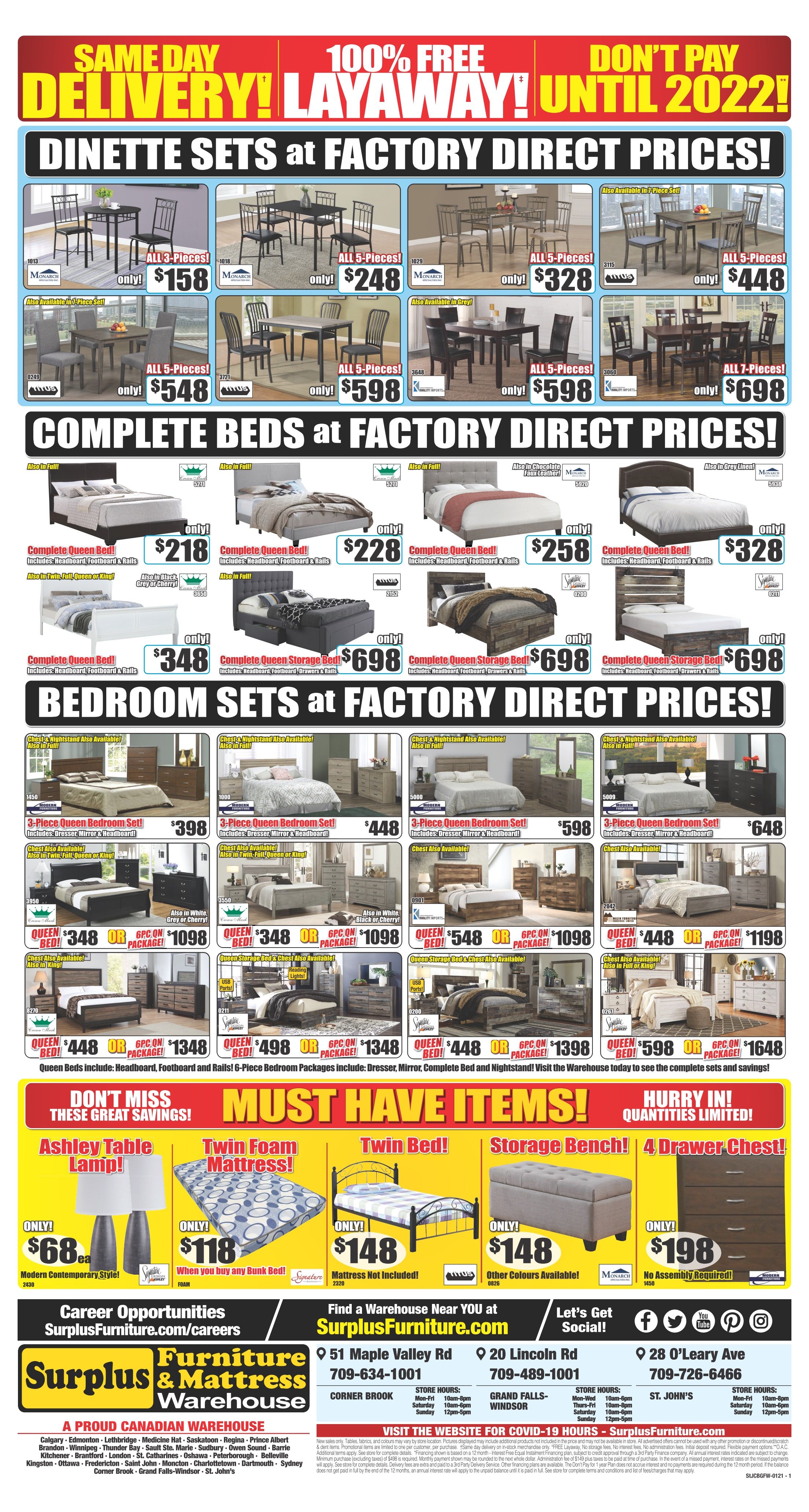 Surplus Furniture & Mattress Warehouse (Grand Falls Windsor) Flyer January 4 to 17