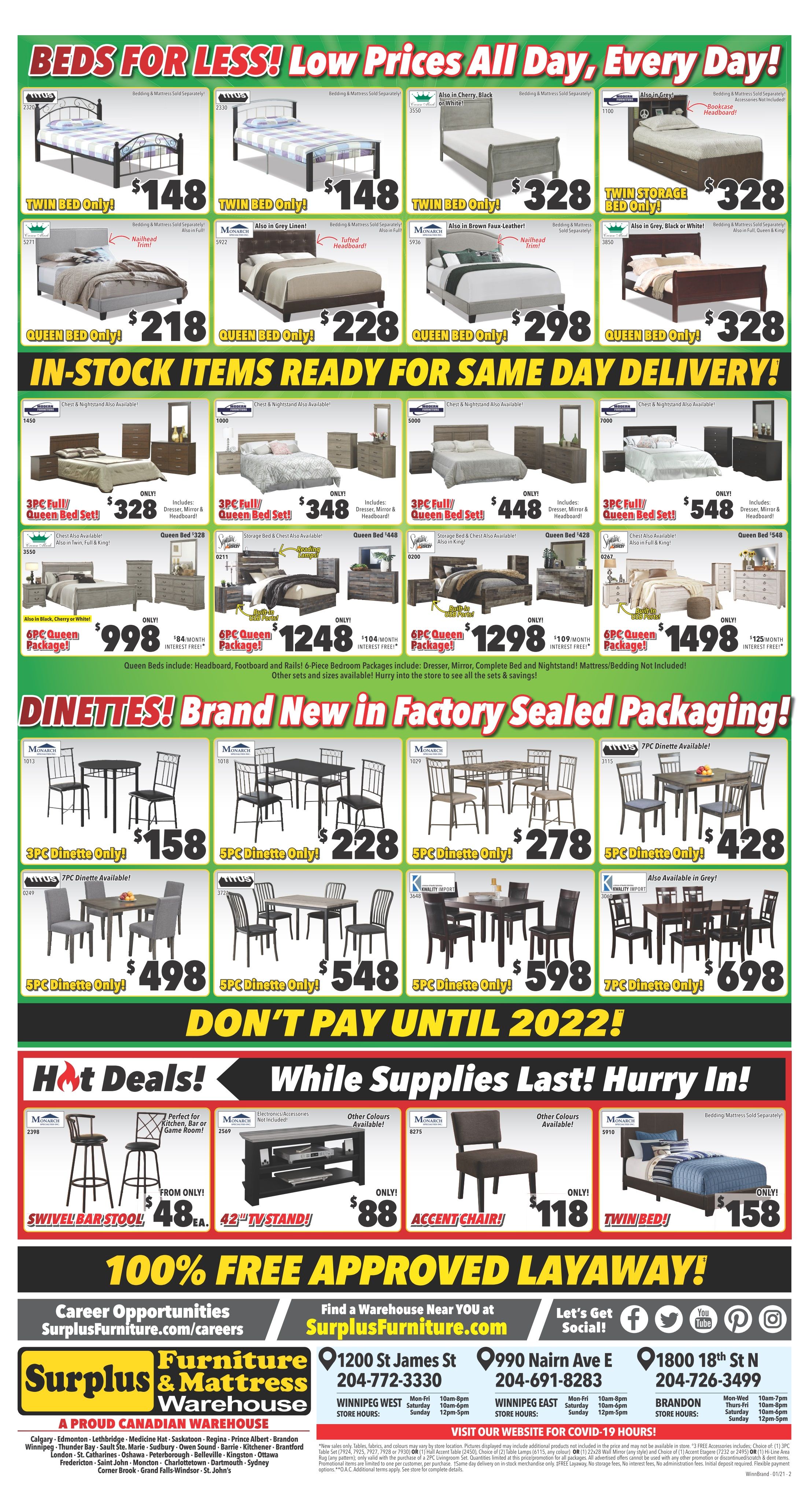 Surplus Furniture & Mattress Warehouse (Winnipeg) Flyer January 18 to 31