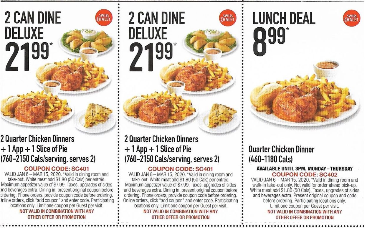 Swiss Chalet Canada New Coupons Valid until March 15