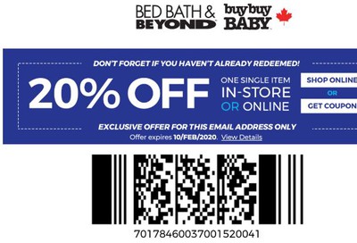 Bed Bath & Beyond Coupon: Save 20% off One Single Item, Until February 12