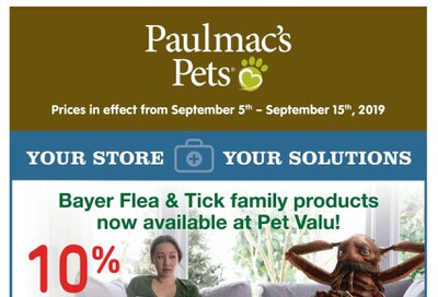 Paulmac's Pets Flyer September 5 to 15