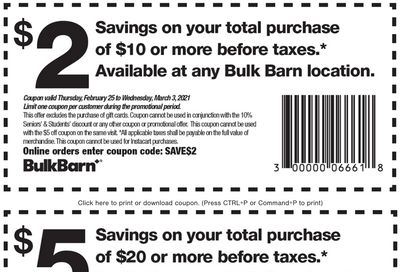 Bulk Barn Canada Coupons: Save $2 to $5 Off, until March 3