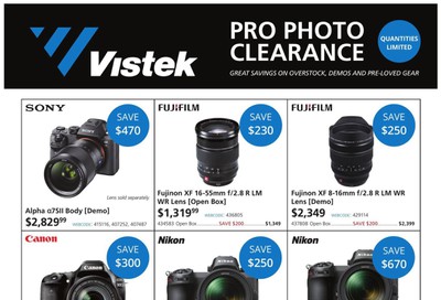 Vistek Pro Photo Clearance Flyer January 15 to February 16