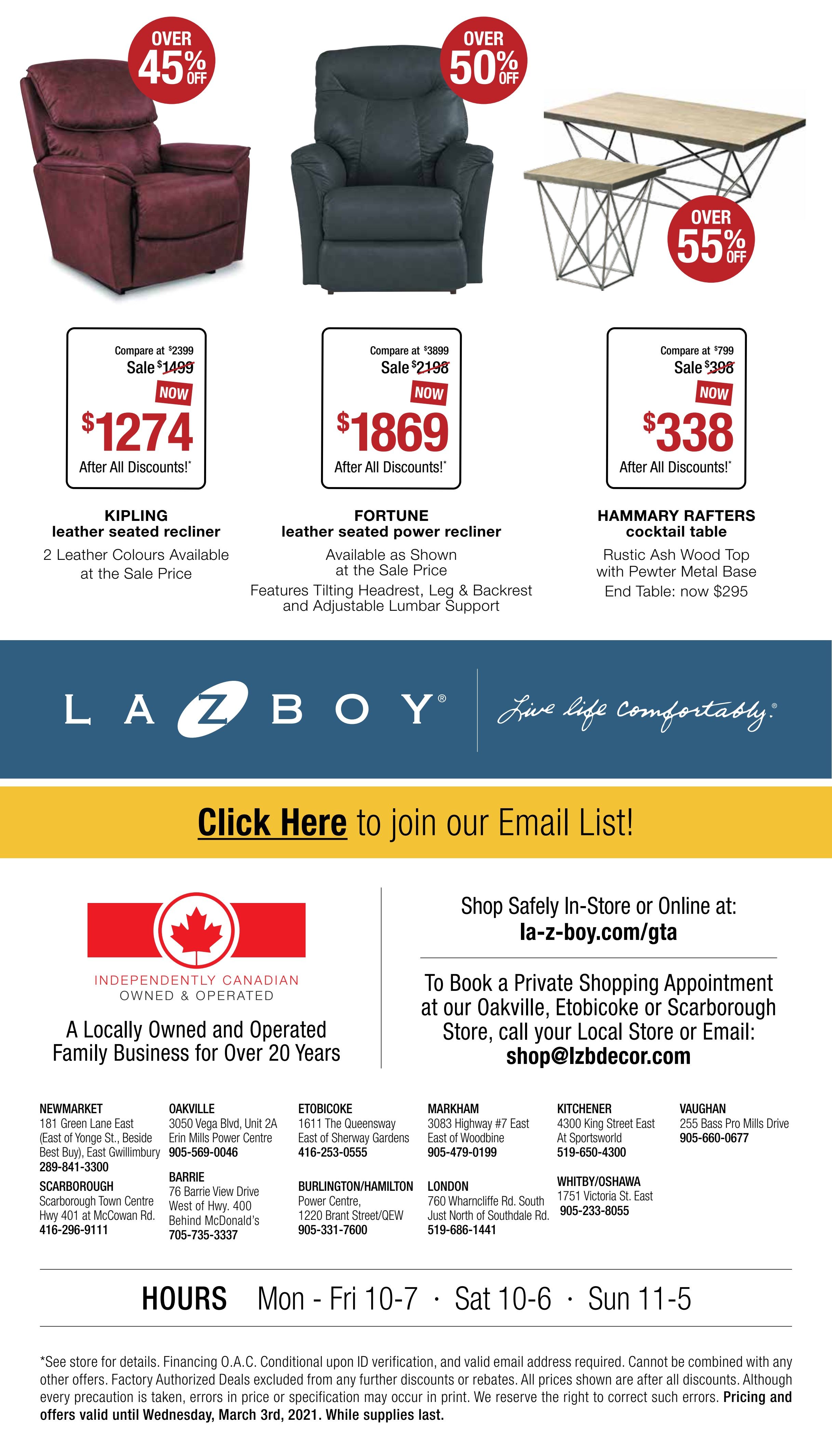 La-Z-Boy (GTA) Flyer February 25 to March 3