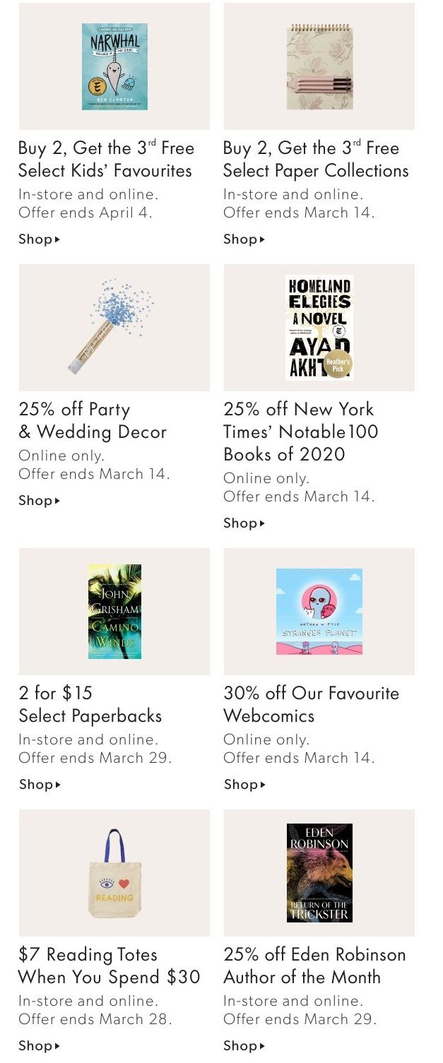 Chapters Indigo Online Deals of the Week March 8 to 14