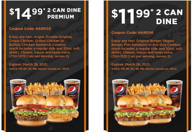 Harvey’s Canada Coupons (ON): until March 28