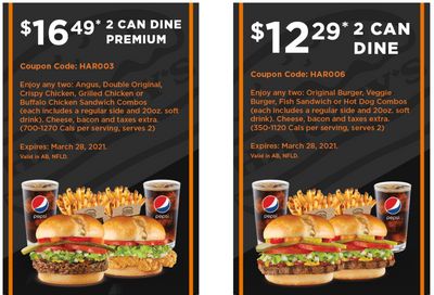 Harvey’s Canada Coupons (AB): until March 28