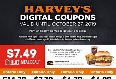 Harvey’s Canada Coupons(Ontario): October 12 - 27