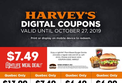 Harvey’s Canada Coupons(Quebec): October 12 - 27