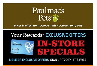 Paulmac's Pets Loyalty in-store Flyer October 14 to 30