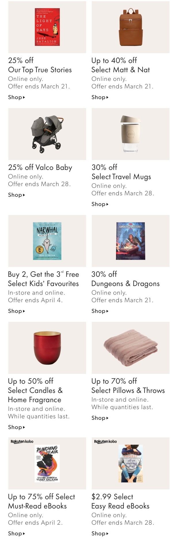 Chapters Indigo Online Deals of the Week March 15 to 21