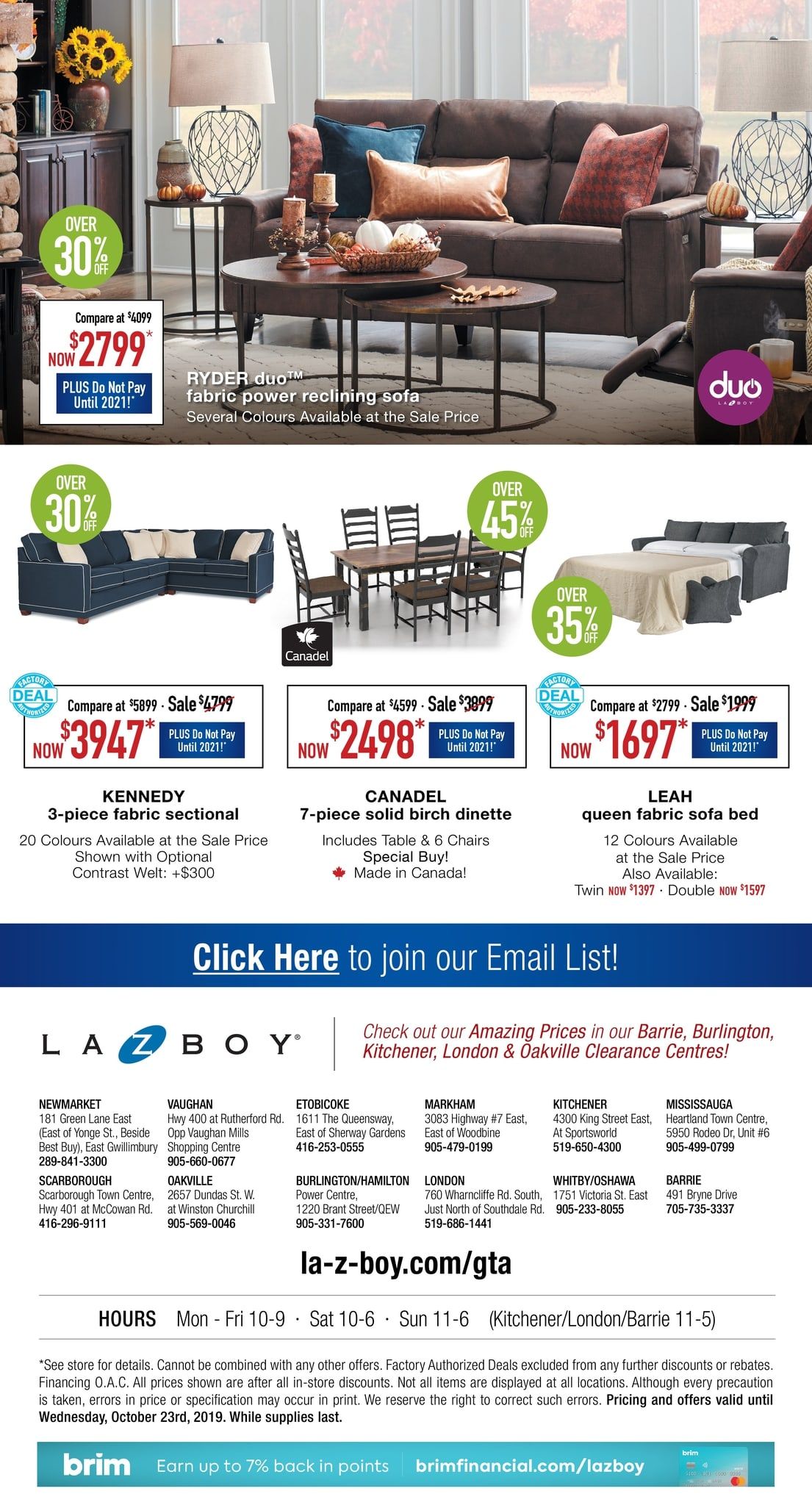 La-Z-Boy (GTA) Flyer October 15 to 23